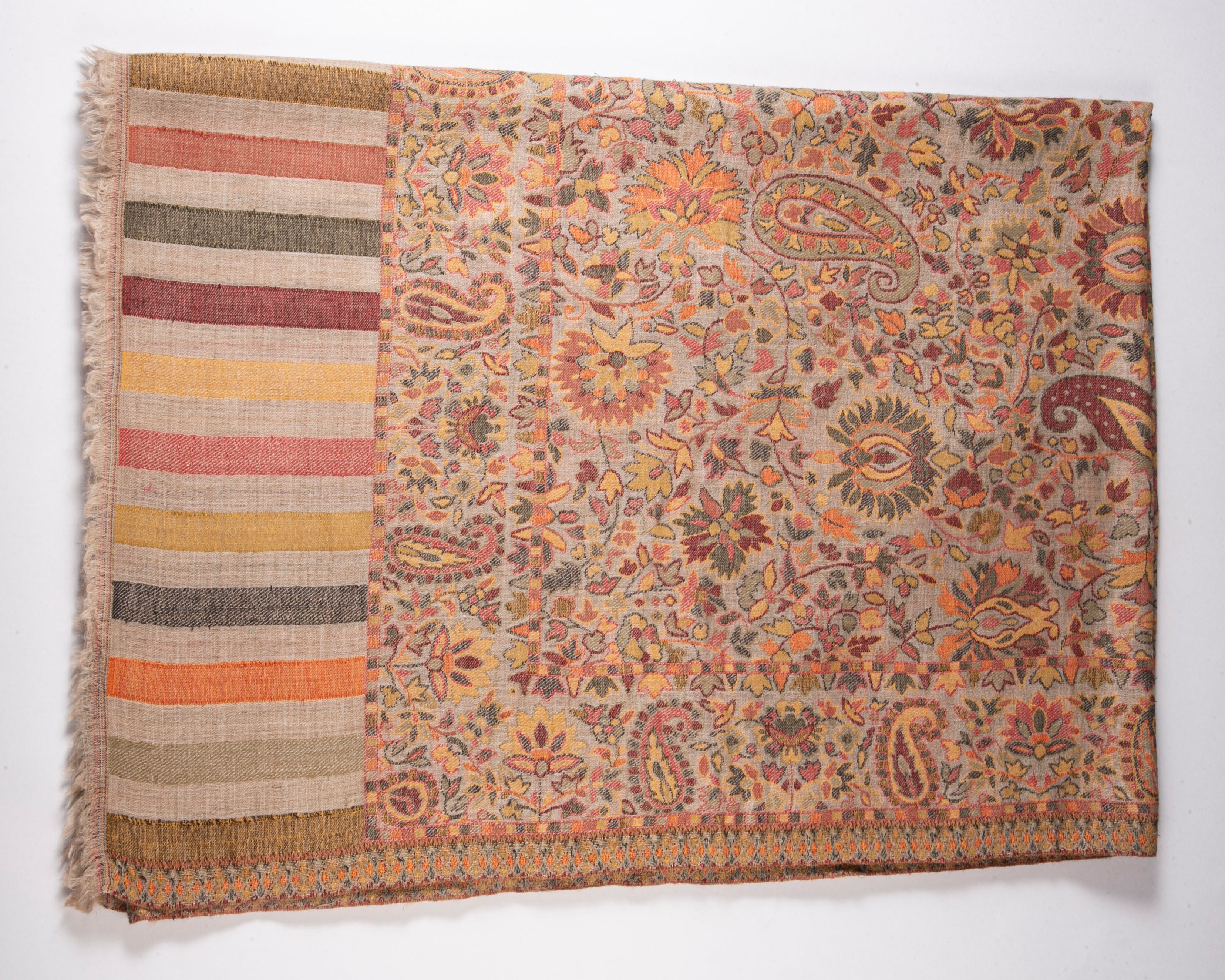 Patterned fabric with paisley design on a white background